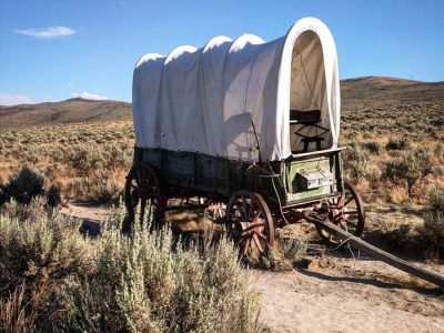 covered wagon in the desert